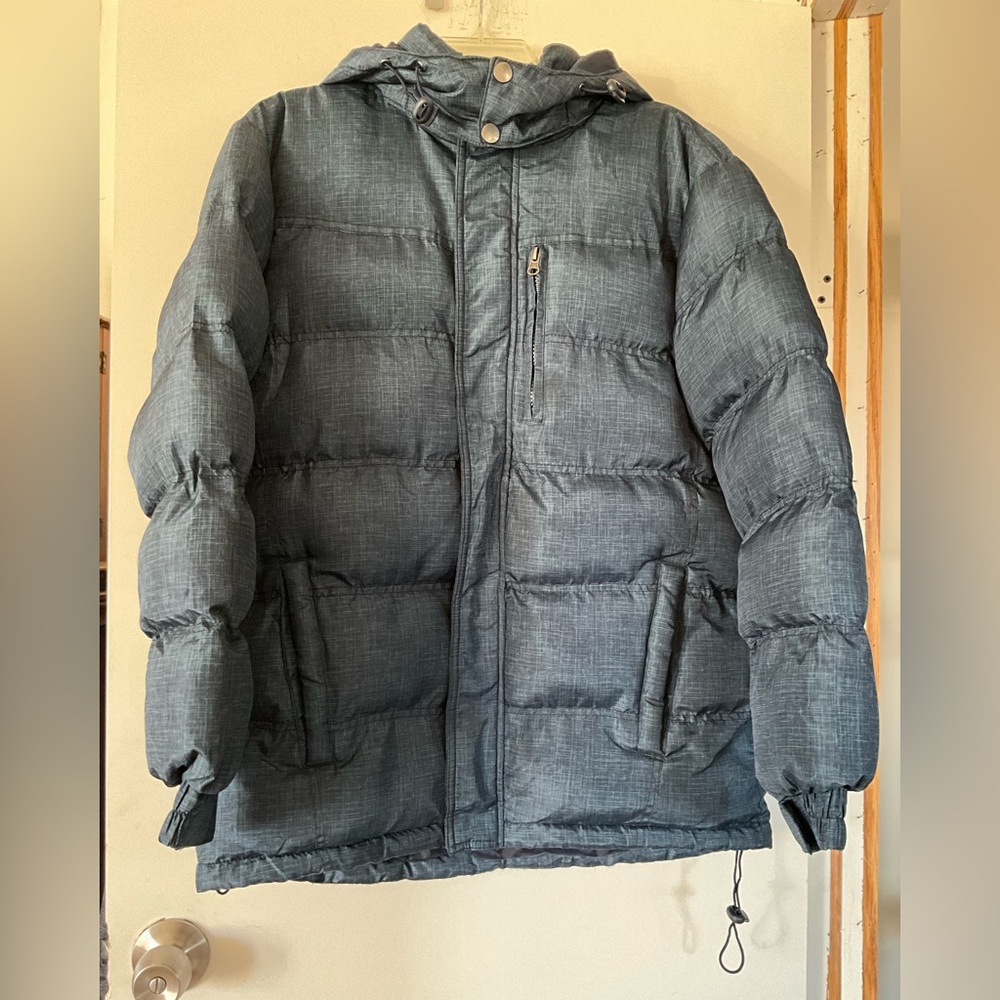 Nordic Track Puffer Jacket Hooded Blue Men’s Small 3 Pockets Zipper & Snaps